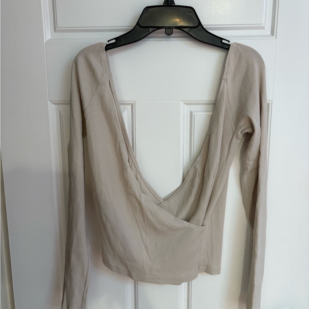 Zara Cream Deep V-Neck top